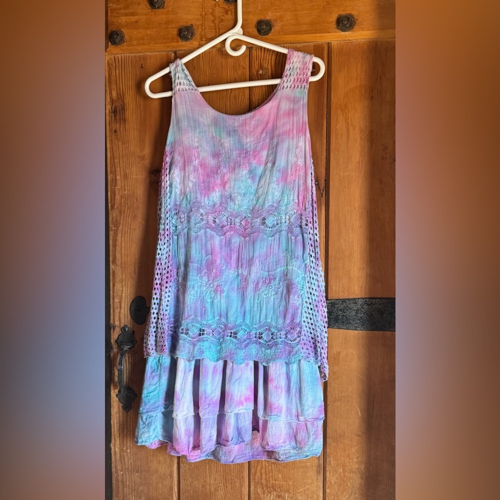 Cristina Vergani Sumner Dress Variegated Pink Turquoise Light Weight  Pretty!